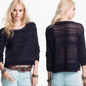 Free People Navy Knit Sweater Lace Back